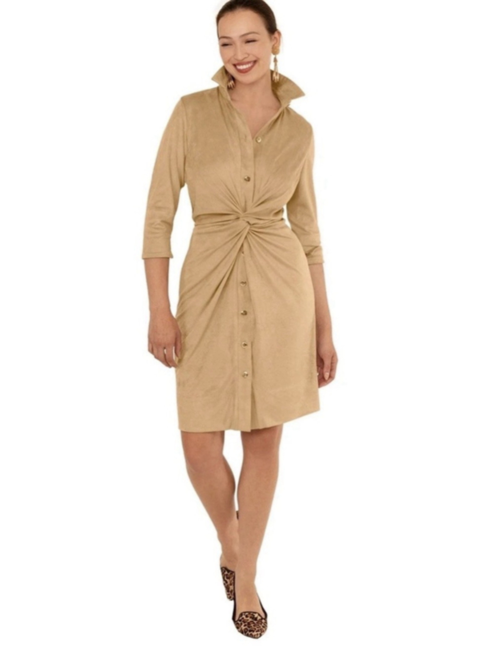 GRETCHEN SCOTT Twist & Shout Dress Large/12 Ultra Suede Beige Goddess Boho Chic